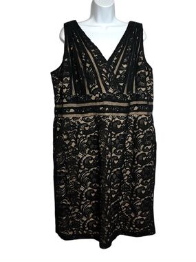 Xscape Plus Size 22W Black Full Lace Midi Dress Nude Underlay Cocktail  Party